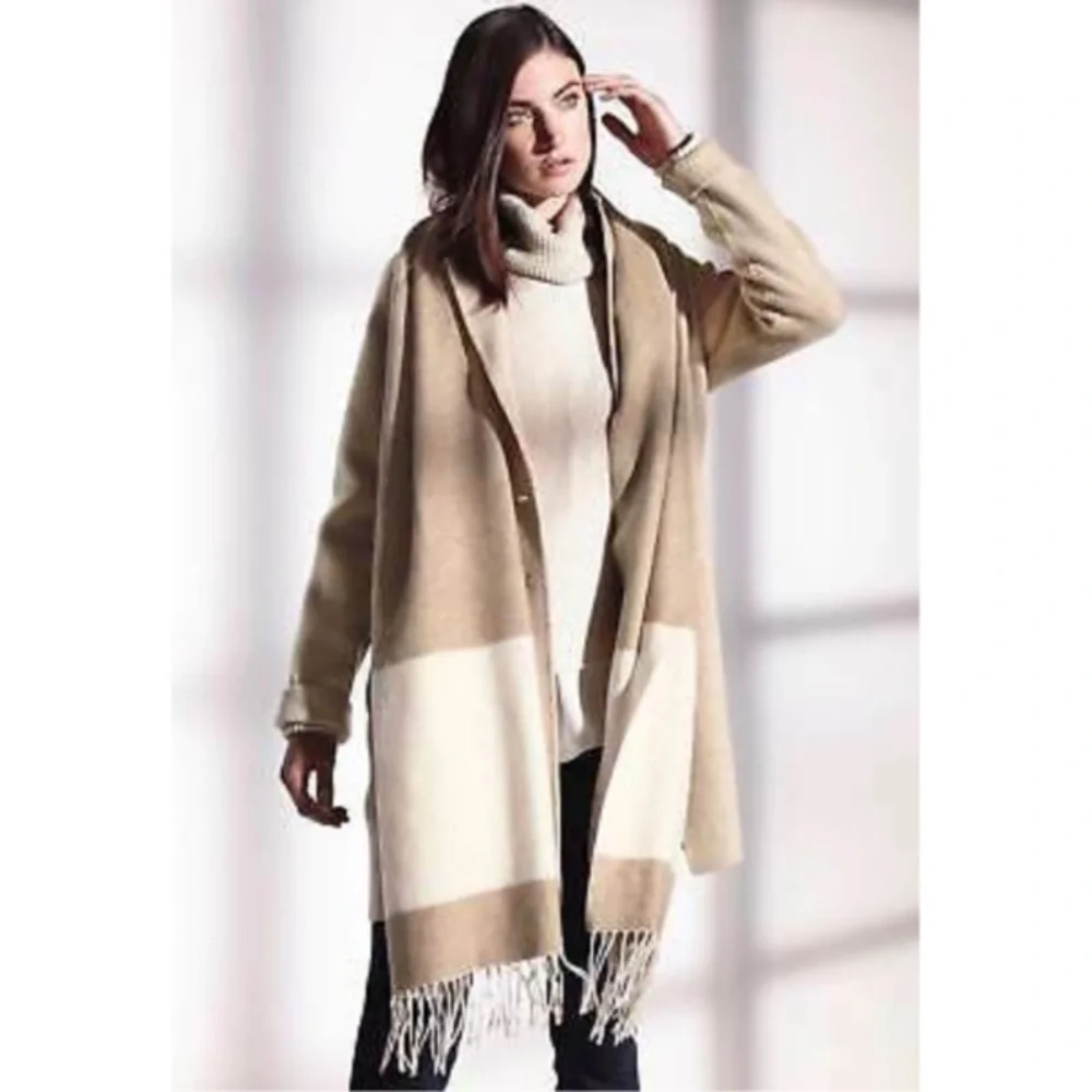 Eileen Fisher Italian Wool blend Striped Blanket Scarf